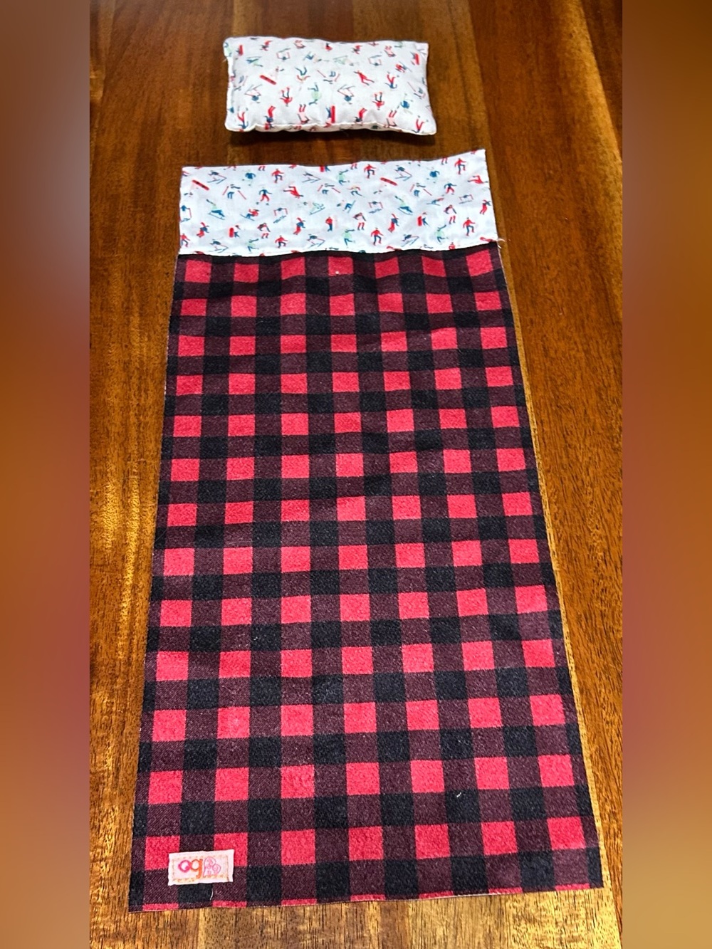 18" doll Blanket - comforter & pillow - buffalo plaid - skiing - cozy cabin
